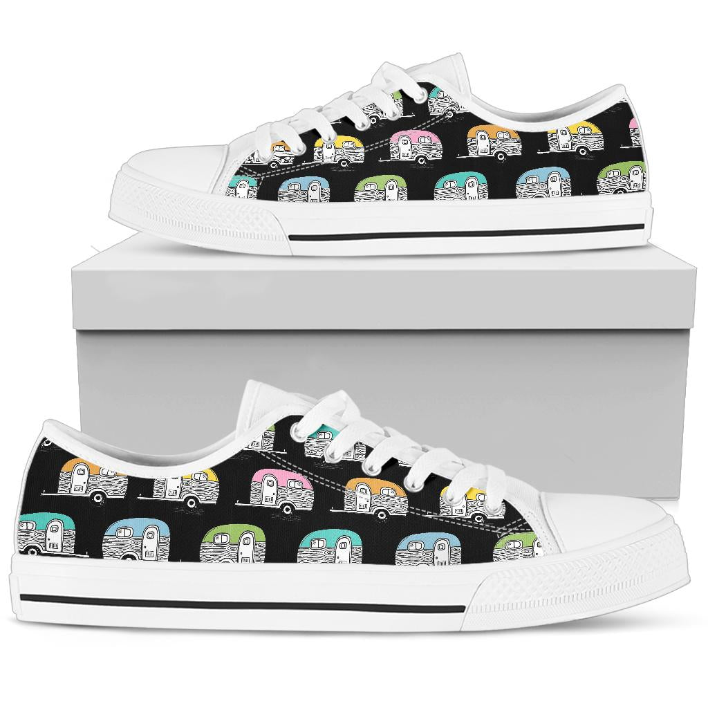 Camper Pattern Camping Themed No 2 Print White Bottom Low Top Shoes