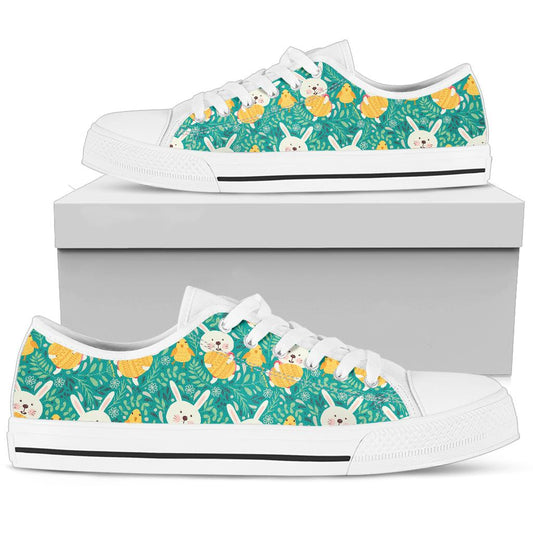 Easter Eggs Pattern Print Design RB02 White Bottom Low Top Shoes