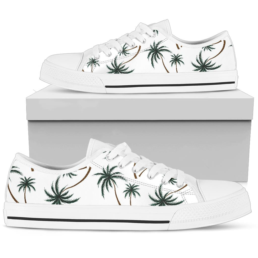 Palm Tree Pattern Print Design PT07 White Bottom Low Top Shoes