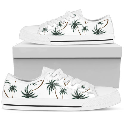 Palm Tree Pattern Print Design PT07 White Bottom Low Top Shoes