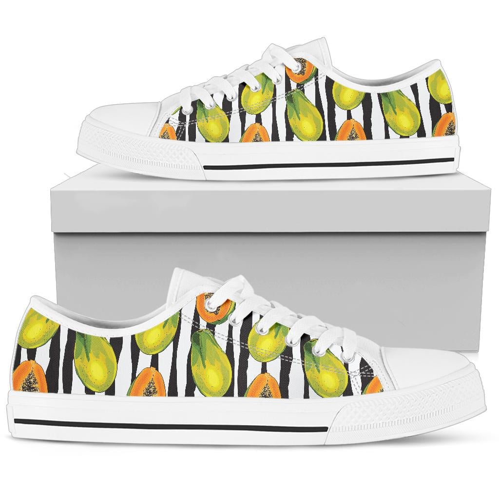 Papaya Pattern Print Design PP01 White Bottom Low Top Shoes