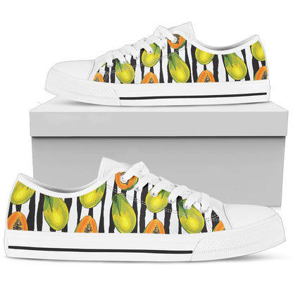 Papaya Pattern Print Design PP01 White Bottom Low Top Shoes