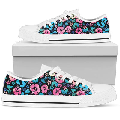 Pink Hibiscus Hawaiian Flower White Bottom Low Top Shoes