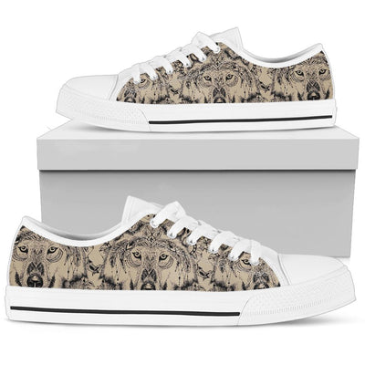 Indian Boho Wolf  White Bottom Low Top Shoes