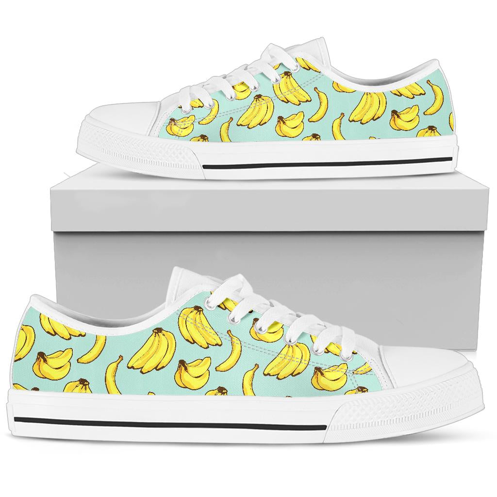 Banana Pattern Print Design BA04 White Bottom Low Top Shoes
