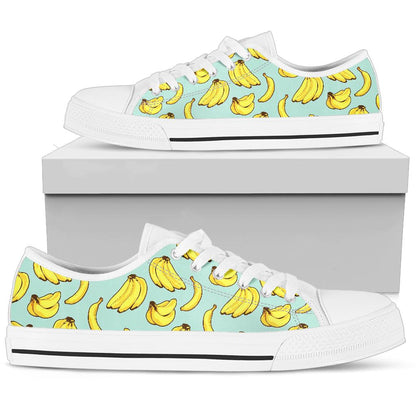Banana Pattern Print Design BA04 White Bottom Low Top Shoes