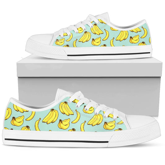 Banana Pattern Print Design BA04 White Bottom Low Top Shoes