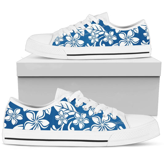 Plumeria Pattern Print Design PM013 White Bottom Low Top Shoes
