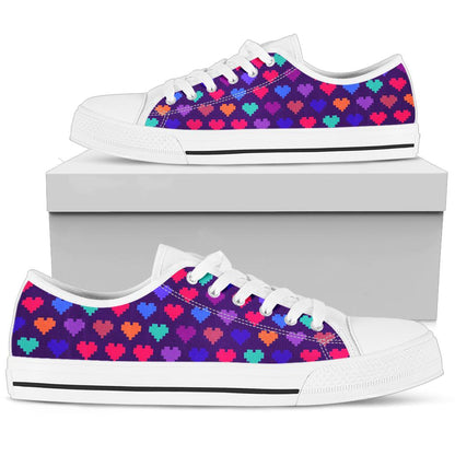 Heart Pixel Pattern Print Design HE03 White Bottom Low Top Shoes