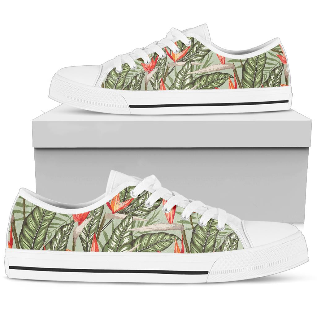 Bird Of Paradise Pattern Print Design BOP08 White Bottom Low Top Shoes