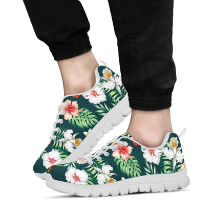 Hawaiian Flower Design with SeaTurtle Print Sneakers White Bottom Shoes