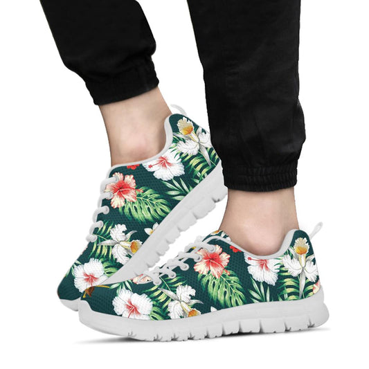 Hawaiian Flower Design with SeaTurtle Print Sneakers White Bottom Shoes