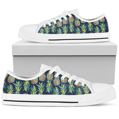 Pineapple Color Art White Bottom Low Top Shoes