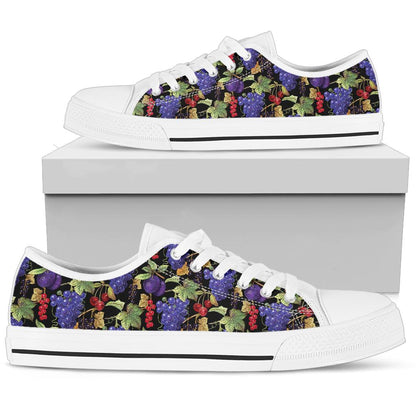 Grape Pattern Print Design GP05 White Bottom Low Top Shoes
