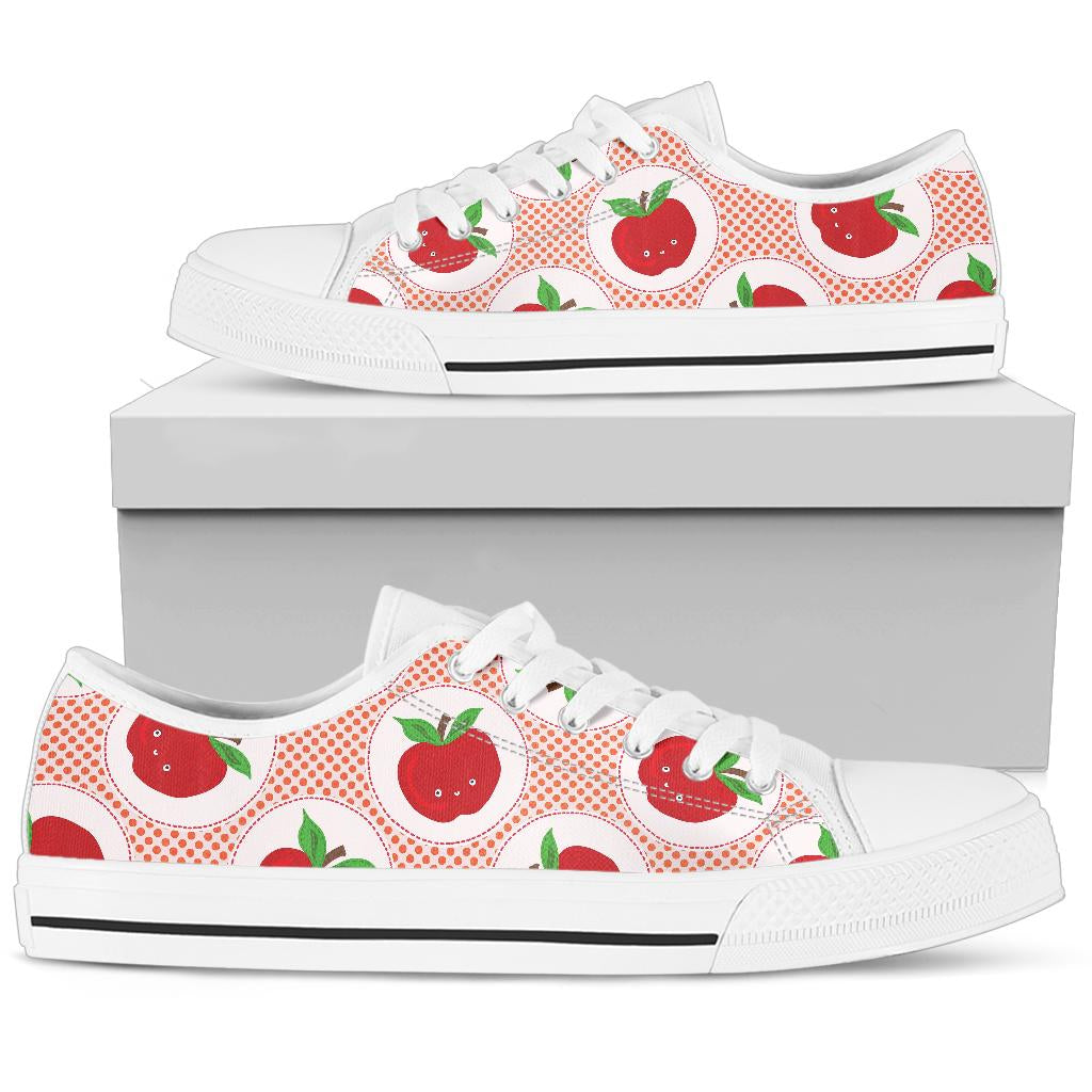 Apple Pattern Print Design AP08 White Bottom Low Top Shoes