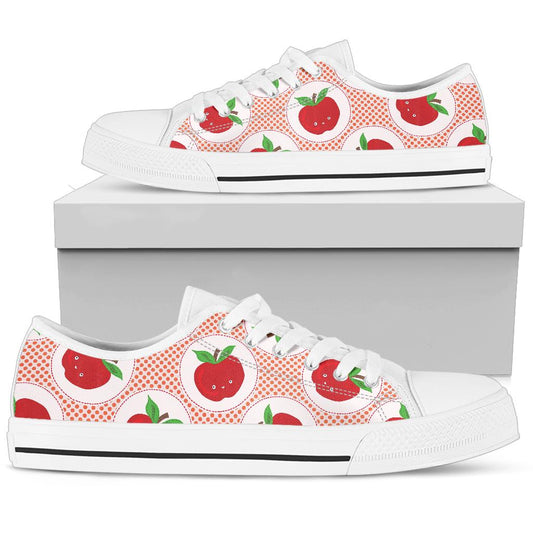 Apple Pattern Print Design AP08 White Bottom Low Top Shoes
