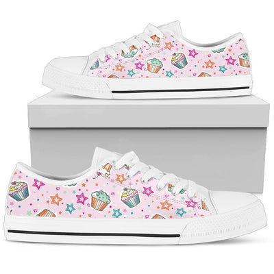 Cupcake Pattern Print Design CP03 White Bottom Low Top Shoes