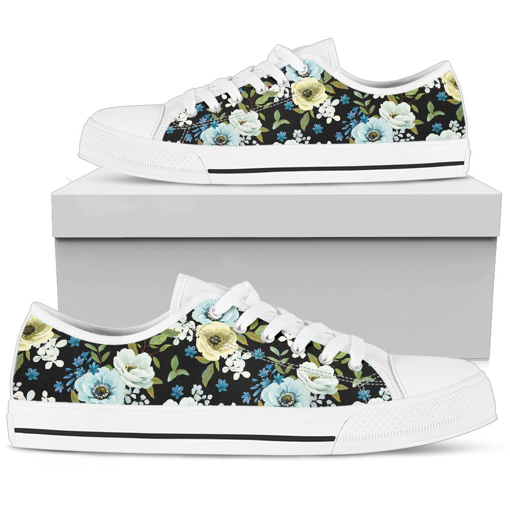 Anemone Pattern Print Design AM03 White Bottom Low Top Shoes