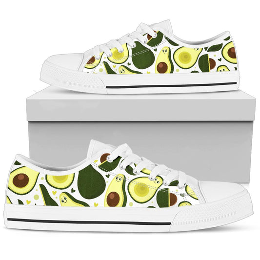 Avocado Pattern Print Design AC06 White Bottom Low Top Shoes