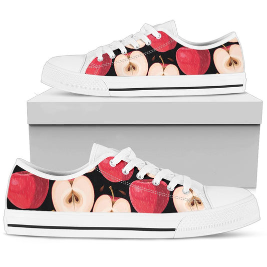 Apple Pattern Print Design AP02 White Bottom Low Top Shoes