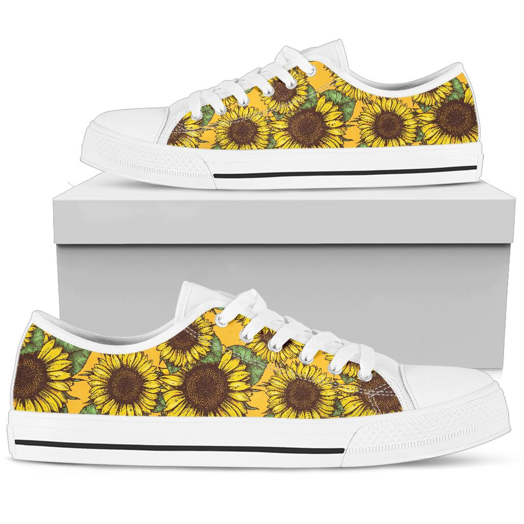 Sunflower Pattern Print Design SF04 White Bottom Low Top Shoes