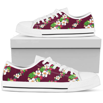 Hawaiian Themed Pattern Print Design H06 White Bottom Low Top Shoes