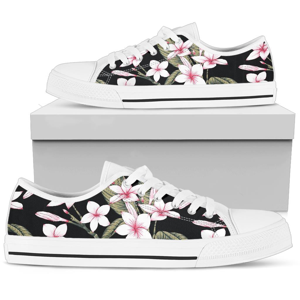 Plumeria Pattern Print Design PM021 White Bottom Low Top Shoes