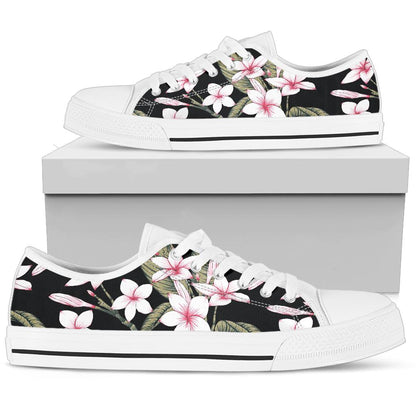 Plumeria Pattern Print Design PM021 White Bottom Low Top Shoes