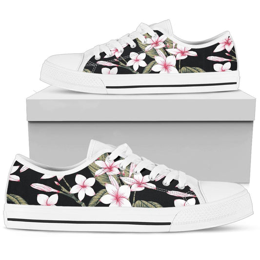 Plumeria Pattern Print Design PM021 White Bottom Low Top Shoes