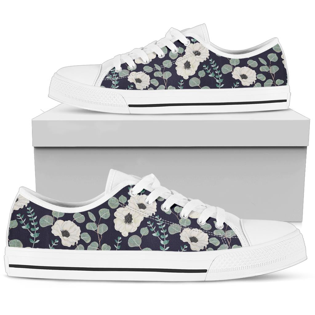 Anemone Pattern Print Design AM01 White Bottom Low Top Shoes