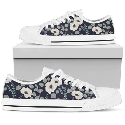 Anemone Pattern Print Design AM01 White Bottom Low Top Shoes