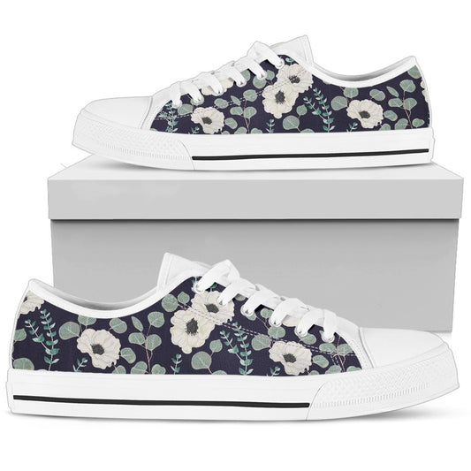 Anemone Pattern Print Design AM01 White Bottom Low Top Shoes