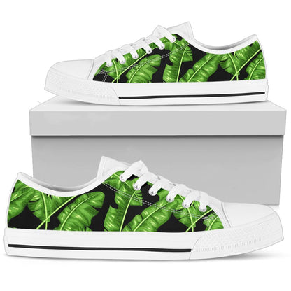 Banana Leaf Pattern Print Design BL01 White Bottom Low Top Shoes