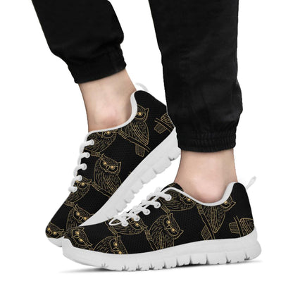 Gold Owl Pattern Sneakers White Bottom Shoes