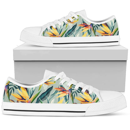 Tropical Flower Pattern Print Design TF022 White Bottom Low Top Shoes