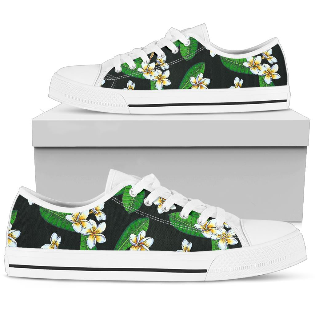 White Plumeria Pattern Print Design PM023 White Bottom Low Top Shoes