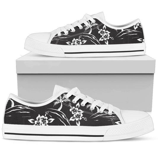 Palm Tree Pattern Print Design PT02 White Bottom Low Top Shoes