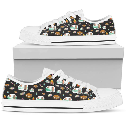 Camper marshmallow Camping Design Print White Bottom Low Top Shoes