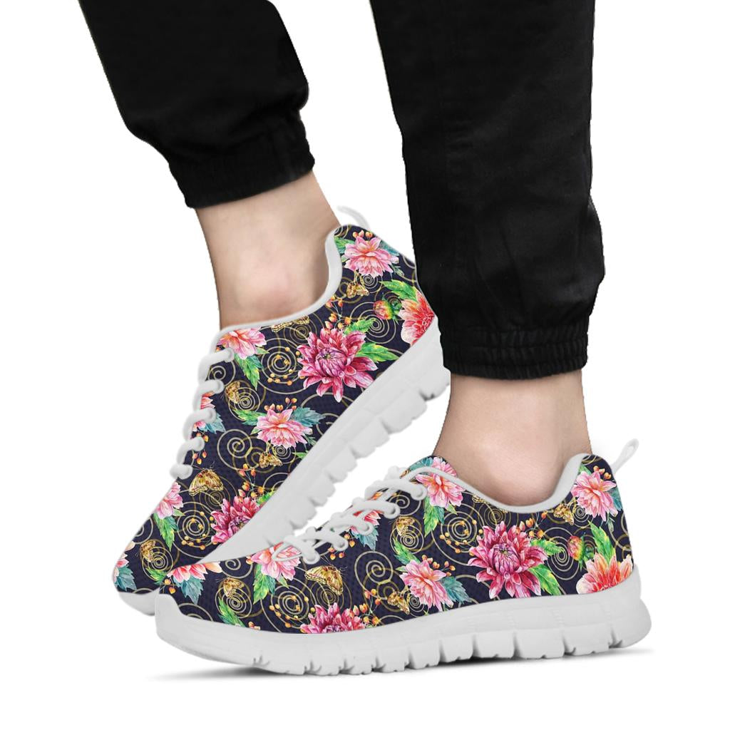 Dahlia Pattern Print Design DH02 Sneakers White Bottom Shoes