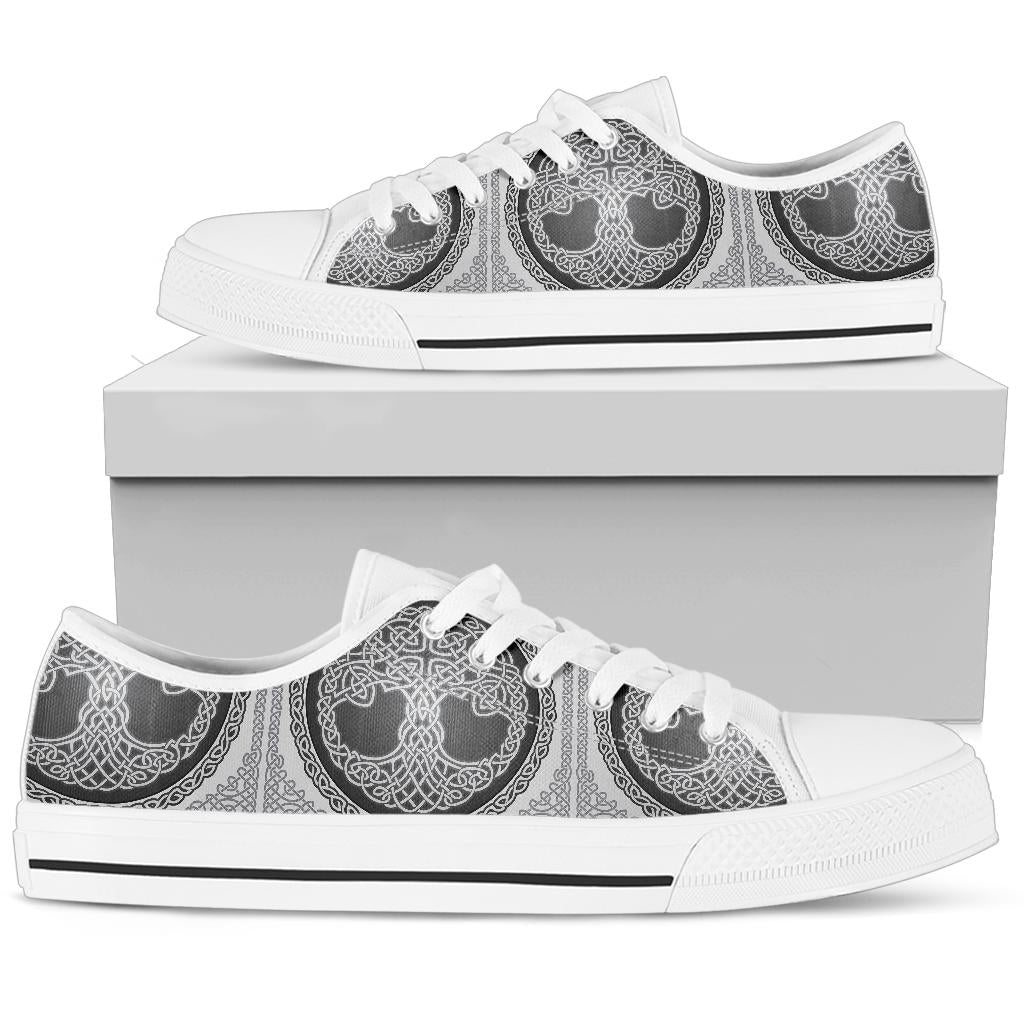 Celtic Tree of life Print White Bottom Low Top Shoes