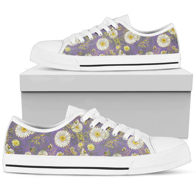 Daisy Pattern Print Design DS011 White Bottom Low Top Shoes