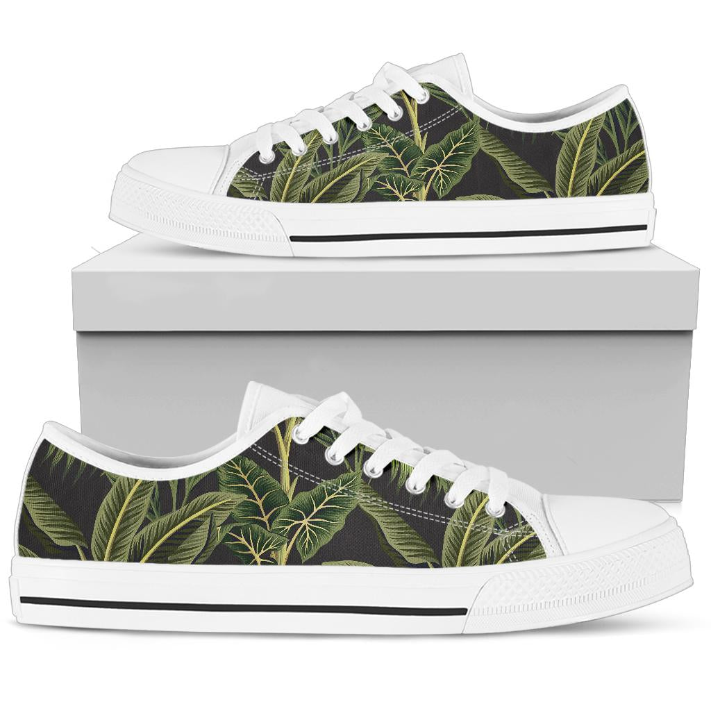 Banana Leaf Pattern Print Design BL04 White Bottom Low Top Shoes
