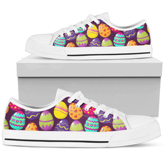 Easter Eggs Pattern Print Design RB04 White Bottom Low Top Shoes