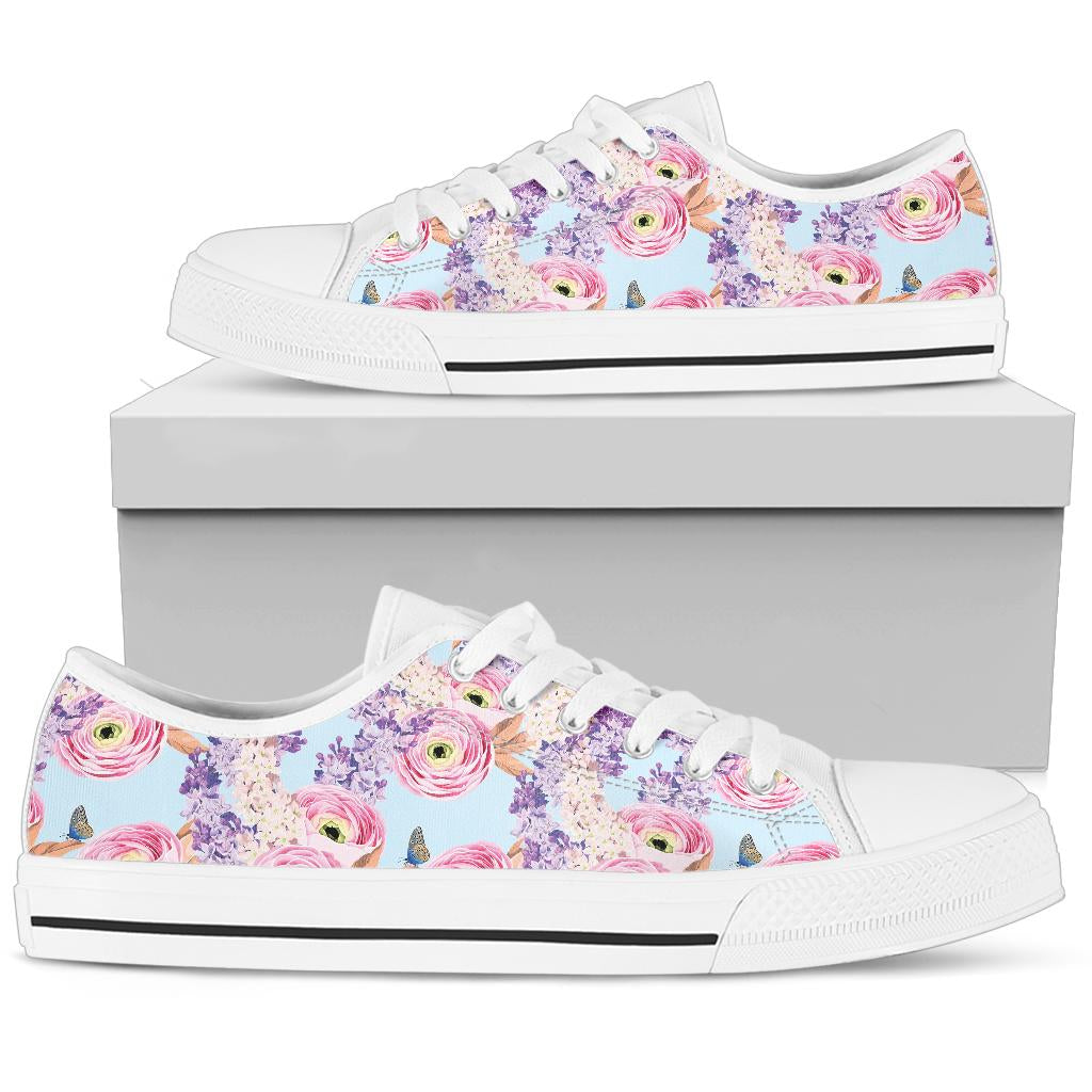 Lilac Pattern Print Design LI03 White Bottom Low Top Shoes