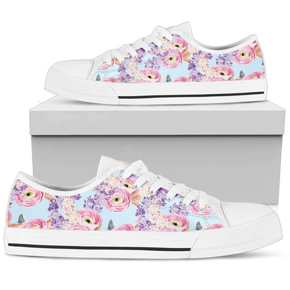 Lilac Pattern Print Design LI03 White Bottom Low Top Shoes