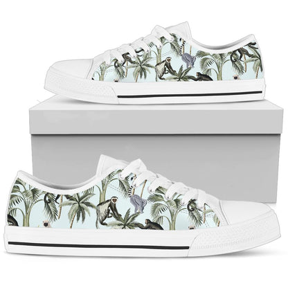 Rainforest Pattern Print Design RF04 White Bottom Low Top Shoes