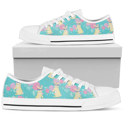 Rabbit Pattern Print Design RB05 White Bottom Low Top Shoes