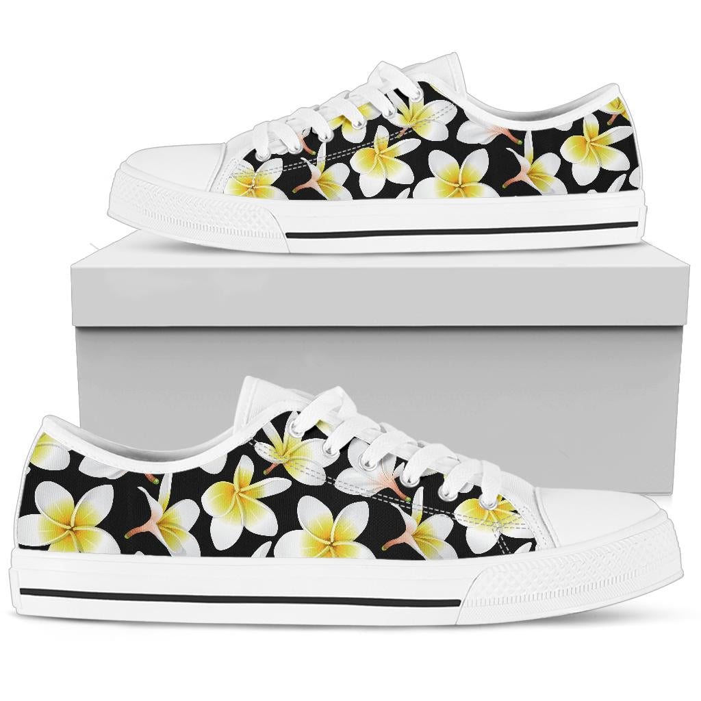 Yellow Plumeria Hawaiian Flowers White Bottom Low Top Shoes