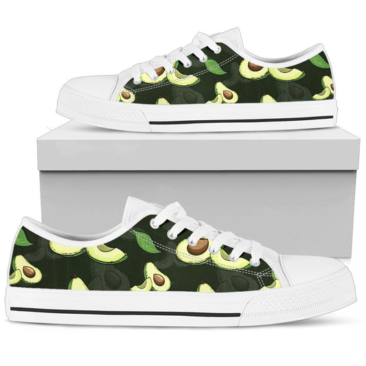 Avocado Pattern Print Design AC07 White Bottom Low Top Shoes