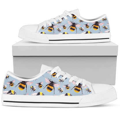 Bee Pattern Print Design BEE08 White Bottom Low Top Shoes